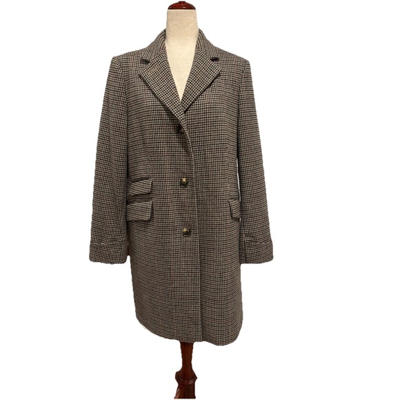 Lauren Ralph Lauren Wool Blend Reefer Merlot Houndstooth Coat Size 14 EUC - Picture 3 of 12